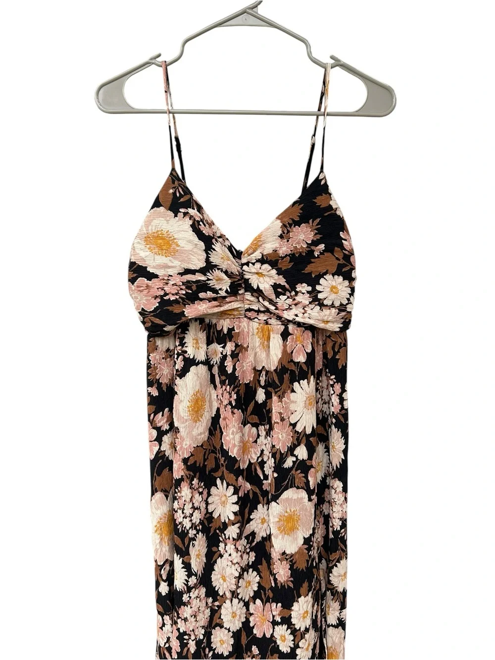 Abercrombie & Fitch Crinkle Textured Ruched Black Floral Maxi Dress - Size LT